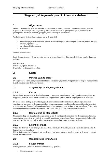 Stage En Geintegreerde Proef In Informaticabeheer 1 Algemeen 2