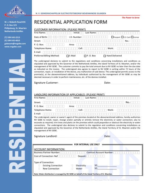 RESIDENTIAL APPLICATION FORM - GEBE > Home