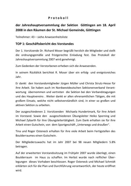 TOP 1: Geschäftsbericht des Vorstandes - DAV Sektion Göttingen