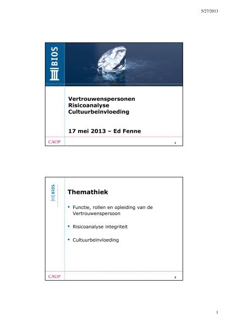 Vertrouwenspersonen, risicoanalyse en ... - Bestuurszaken