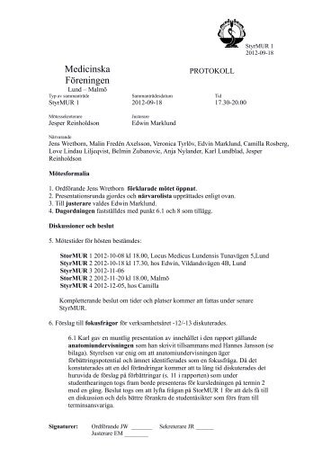 Protokoll StyrMUR 2012-09-18 justerat.pdf - Medicinska Föreningen