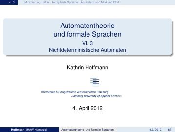 Automatentheorie und formale Sprachen - Dr. Kathrin Hoffmann