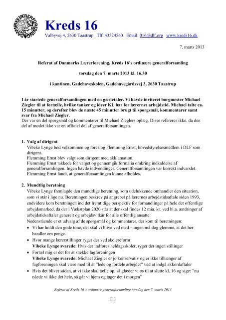 Referat af Kreds 16's ordinære generalforsamling 7. marts 2013