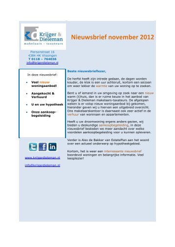 Nieuwsbrief november 2012 - Krijger & Dieleman makelaars-taxateurs
