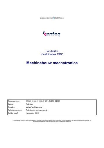 Kwalificatiedossier Machinebouw mechatronica - Kenteq