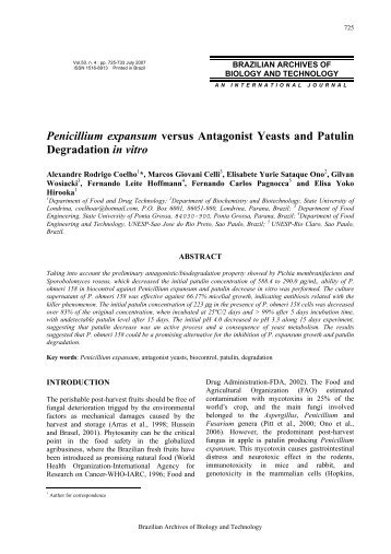 Penicillium expansum versus Antagonist Yeasts and Patulin ...