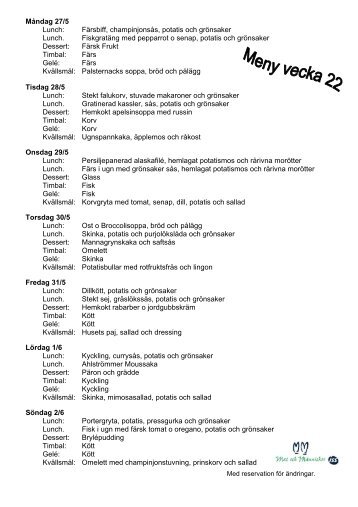 Måndag 27/5 Lunch: Färsbiff, champinjonsås, potatis och grönsaker ...