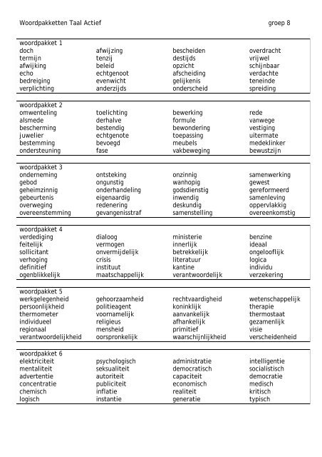 Wonderbaar Woordpakketten Taal Actief groep 8 woordpakket 1 doch - De Bron ZV-72