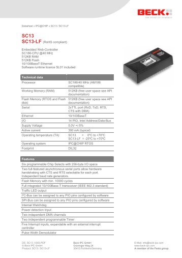 SC13-LF (Rohs compliant) Embedded Web ... - Beck IPC Gmbh