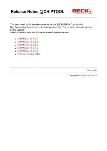 Release Notes @CHIPTOOL - Beck IPC Gmbh