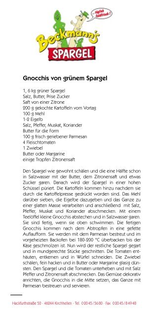 Spargelrezepte komplett - Beckmanns Spargel