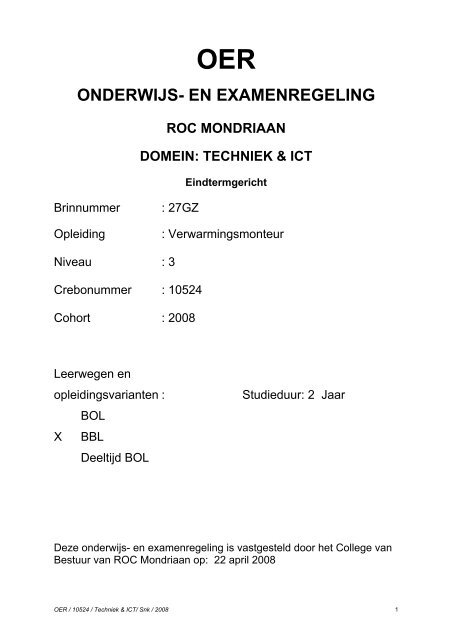 OER10524 Verwarmingsmonteur niv.3 - ROC Mondriaan