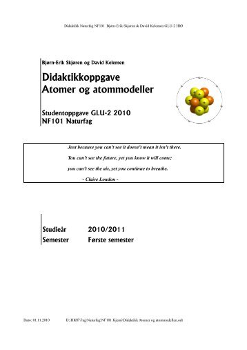 Didaktikkoppgave Atomer og atommodeller - skjoren.org