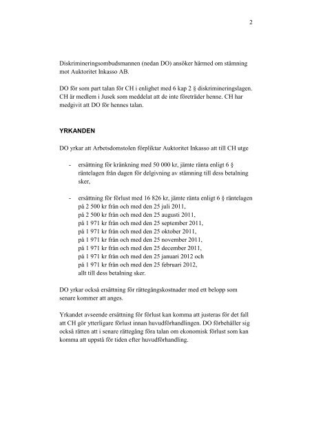 Stämningsansökan (pdf) - Diskrimineringsombudsmannen