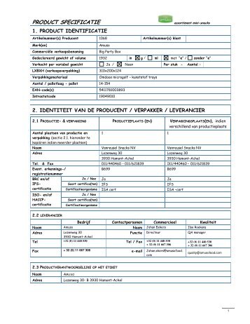 PRODUCT SPECIFICATIE - Vanreusel Snacks