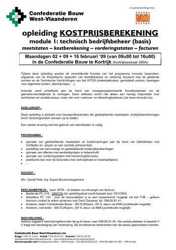 opleiding KOSTPRIJSBEREKENING module 1 - Confederatie Bouw