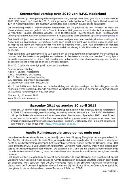 Nieuwsbrief 2-2011 Ruimtevaart Filatelie Club ... - Postzegelblog