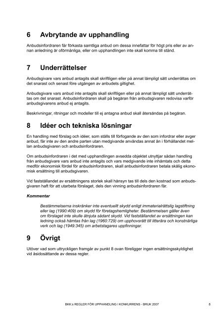 BKK:s REGLER FÖR UPPHANDLING I KONKURRENS - BRUK 2007