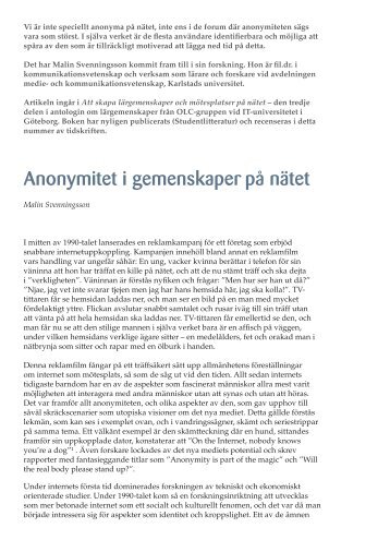 Anonymitet i gemenskaper på nätet