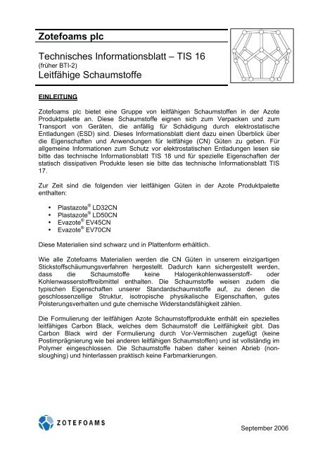 TIS 16 Leitfähige Schaumstoffe - Zotefoams