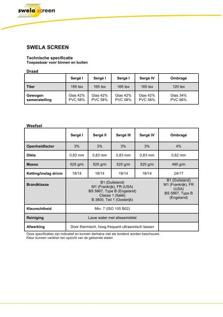 Brochure Swela screendoeken - Ervolux Zonweringen en rolluiken