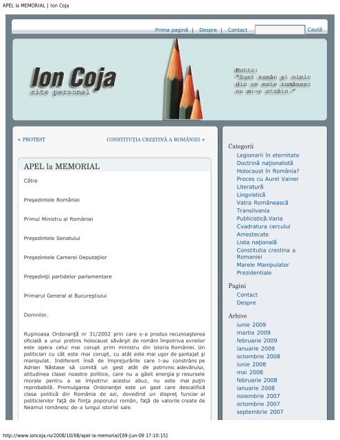 APEL la MEMORIAL | Ion Coja - Centrul pentru Monitorizarea si ...
