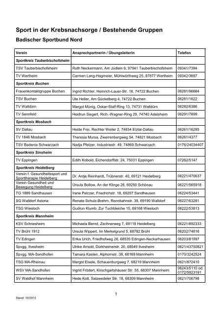 Projekt âSport in der Krebsnachsorge/Bestehende Gruppenâ