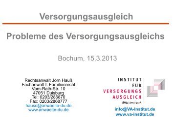 Versorgungsausgleich - Folien zum Seminar vom 18.03.2013