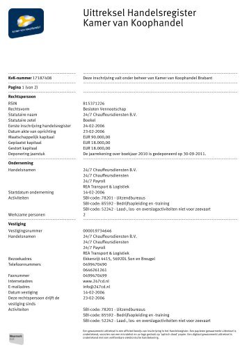 Uittreksel Handelsregister Kamer van Koophandel - 24/7 ...