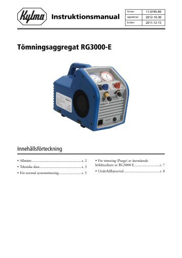 Instruktionsmanual Tömningsaggregat RG3000-E - Kylma