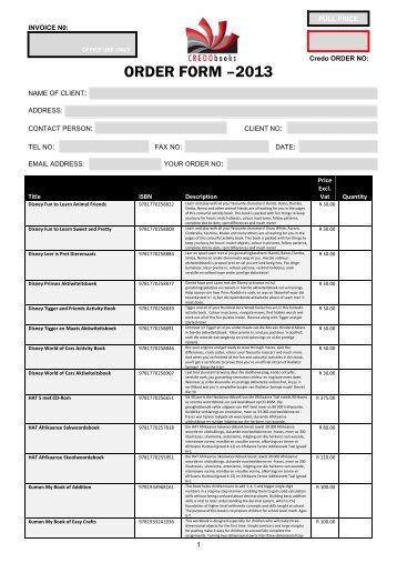 ORDER FORM –2013 - Credo Books