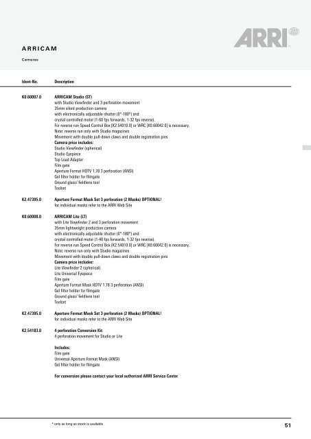 ARRI Camera General Catalogue - Musitelli