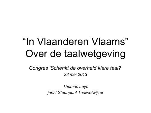 Over de taalwetgeving - Thomas Leys - Kortom