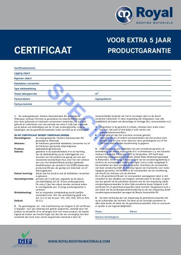 CERTIFICAAT - Royal Roofing Materials