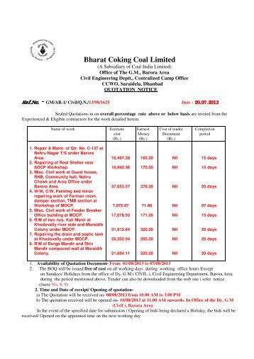 tender document part - 1 - Bharat Coking Coal Limited