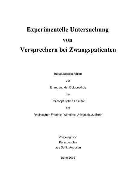 Experimentelle Untersuchung von Versprechern bei Zwangspatienten ...