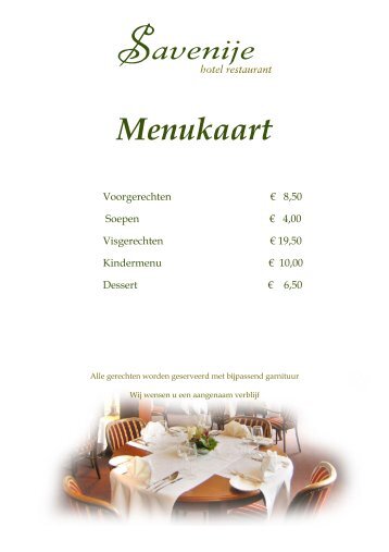 Menukaart - Hotel Savenije