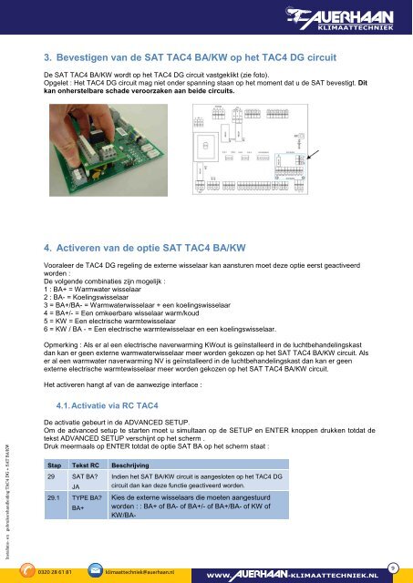 Installatie- en gebruikershandleiding print SAT BA/KW - Auerhaan ...