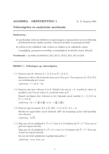 OEFENZITTING 1 Vektoralgebra en analytische meetkunde