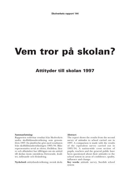 Attityder till skolan 1997 - Skolverket