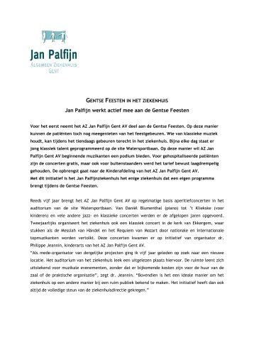 Jan Palfijn werkt actief mee aan de Gentse Feesten - AZ Jan Palfijn ...