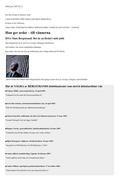 Hemliga klubben u2013 Dan Eliasson