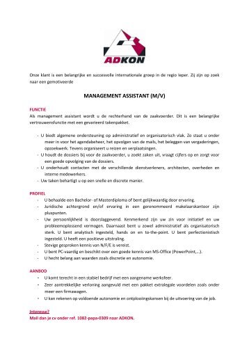MANAGEMENT ASSISTANT (M/V) - Adkon