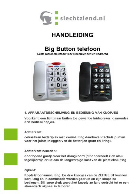 meel strottenhoofd dump HANDLEIDING Big Button telefoon - Slechtziend.nl