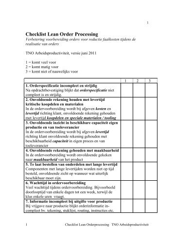 TNO checklist Lean Orderprocessing juni 2011 - Syntens