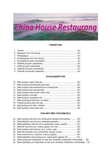 Meny i pdf. Hämtmat/take away, 4 sidor, 116 kB - China House