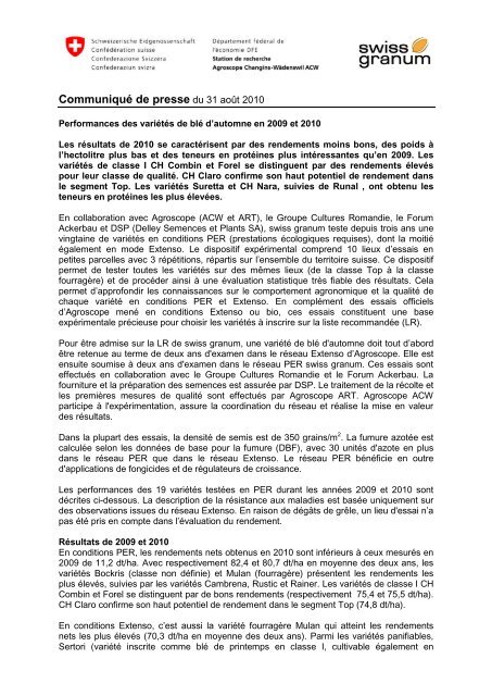 Communiqué de presse en format pdf - m (www.swissgranum.ch