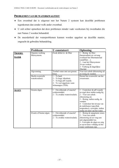 technische handleiding Zodiac "De Watergids" - JDS Pools