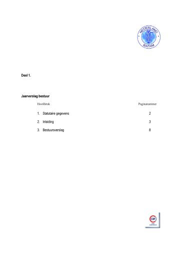 Deel 1. Jaarverslag bestuur 1. Statutaire gegevens 2 2 ... - CBF