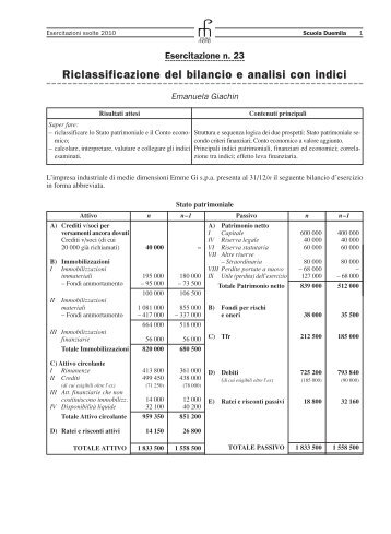 Riclassificazione del bilancio e analisi con indici - allimaca